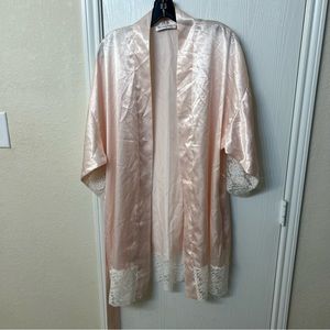 Christian Dior Vintage White Satin Night Robe, Lace Trim Loungewear, Women's L